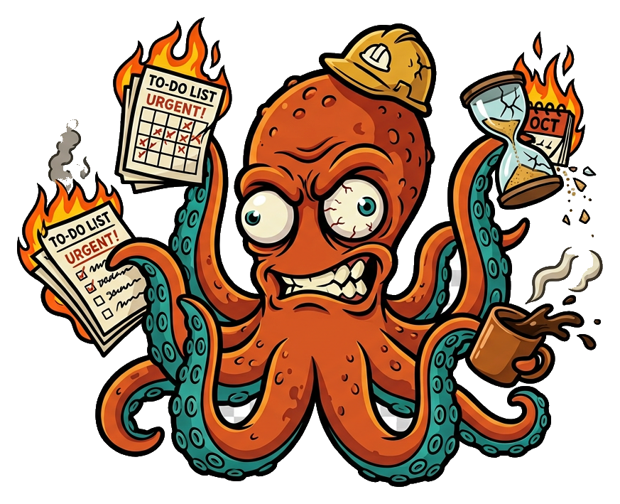 Осьминог в каске жонглирует горящими задачами